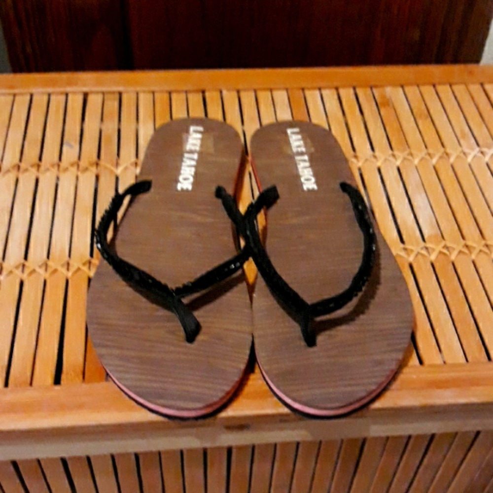 🖤🧡Lake Tahoe  Orange & Black Beaded Sandals Sz 8